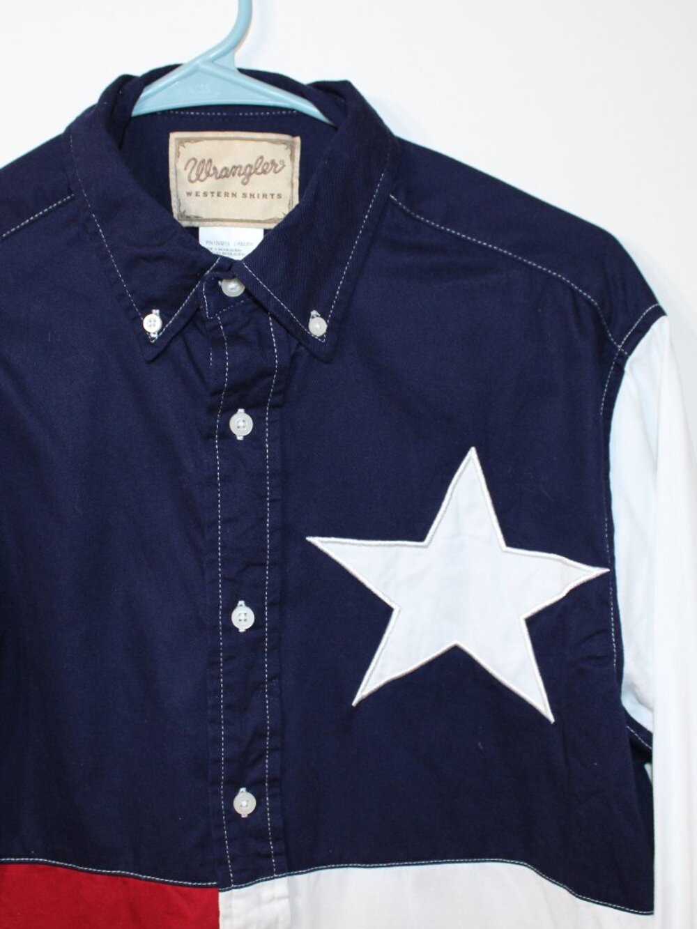 Wrangler Western Texas Flag Color Block Button Down Long Sleeve Shirt - Picture 2 of 12